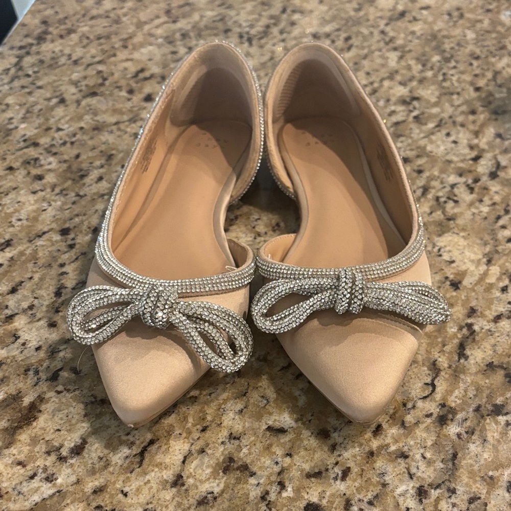 A New Day Cream Flats with Silver Bow size 8.5 gently worn